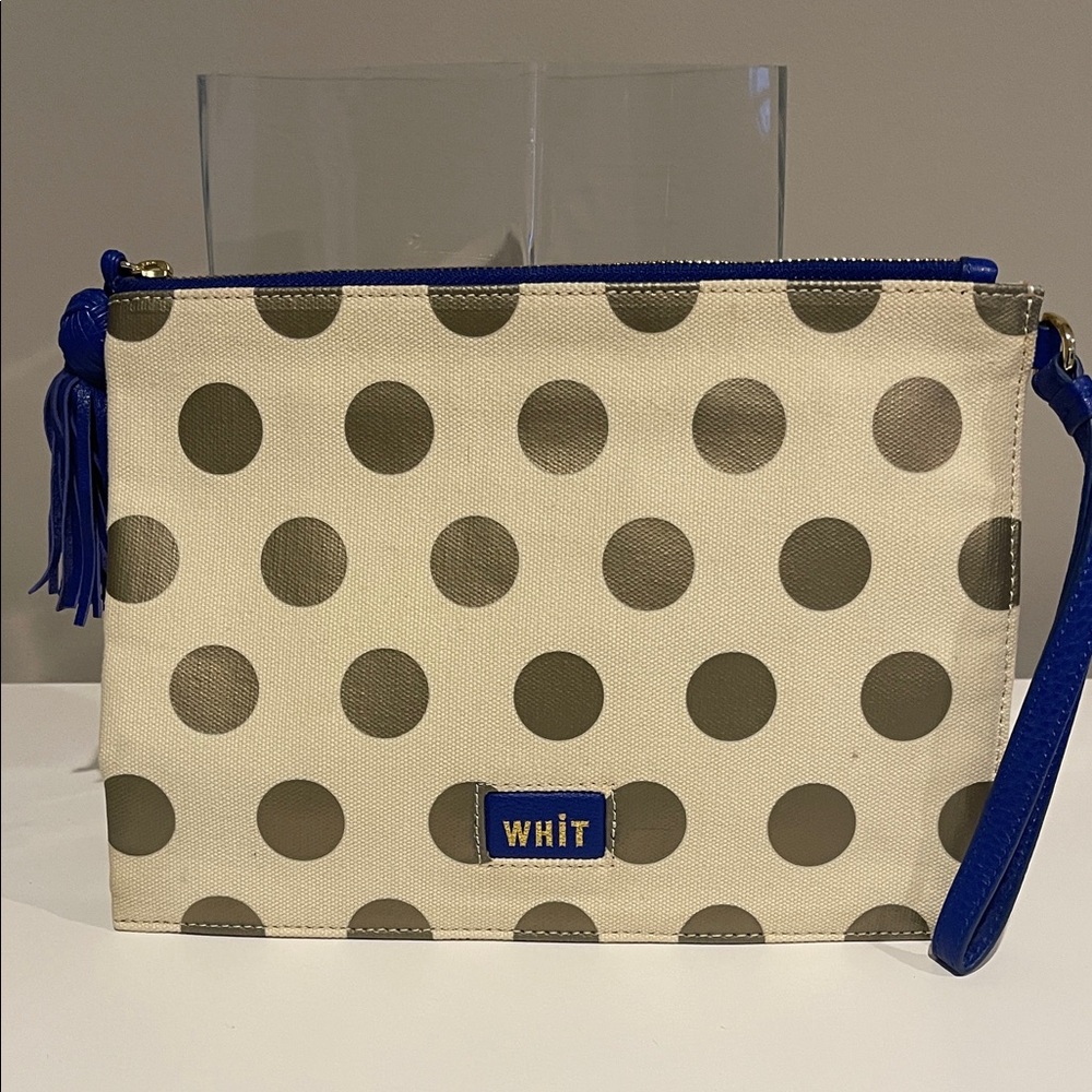 WHIT Cream/Blue Polka Dot Wristlet **FINAL OFFER**